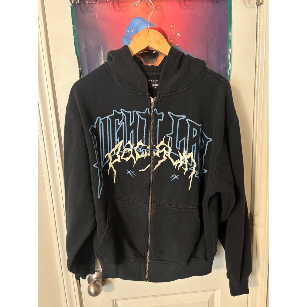 PacSun x NL2580 Night Lab Resurrection Wings Black Zip Up Hoodie broken zipper